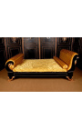 Empire stílusú ágy szatén arany anyaggal és feketére lakkozott fával