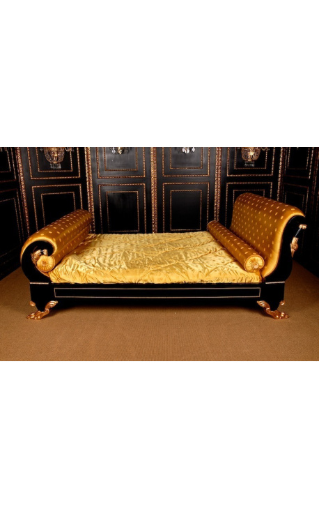 Cama estilo Empire con tela de oro satine y madera lacada negra