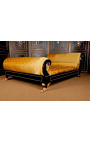 Cama estilo Empire con tela de oro satine y madera lacada negra