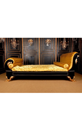 Bed in Empire-stijl met satijngouden stof en zwart gelakt hout