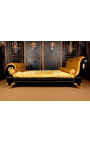 Letto stile impero in tessuto satinato oro e legno laccato nero