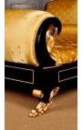Empire stiliaus lova su satino aukso audiniu ir juodai lakuota mediena