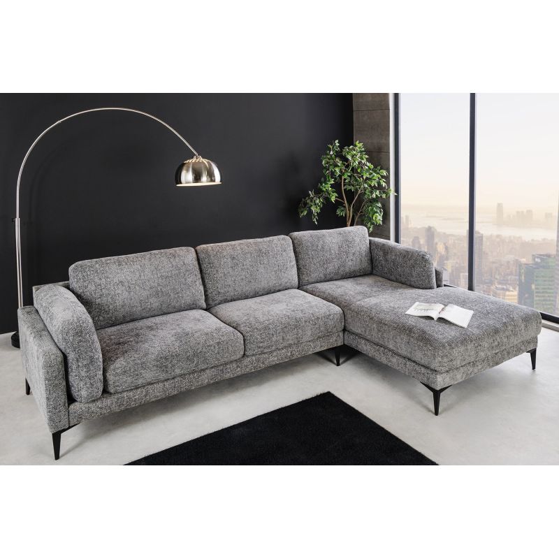 Divano di angolo 295 cm BROOKE texture velvet grey