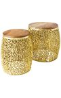 Set van 2 ronde tafels CORY goud en goudtop in acacia