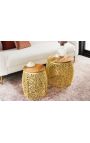 Set van 2 ronde tafels CORY goud en goudtop in acacia