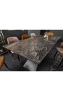Mesa de comedor eufórico en acero negro y cerámica de mármol gris 180-220-260