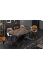 Mesa de comedor eufórico en acero negro y cerámica de mármol gris 180-220-260