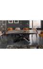 Mesa de comedor eufórico en acero negro y cerámica de mármol gris 180-220-260