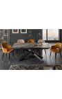 Mesa de comedor eufórico en acero negro y cerámica de mármol gris 180-220-260