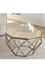 Ottagonale "Diamo" tavolino da caffè, top travertino beige e metallo color ottone