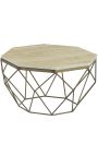 Octogonal "Diamo" kaffebord, beige travertin og messingfarvet metal
