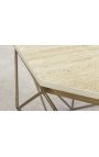 Octogonal "Diamo" kaffebord, beige travertin og messingfarvet metal
