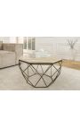 Ottagonale "Diamo" tavolino da caffè, top travertino beige e metallo color ottone