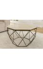 Ottagonale "Diamo" tavolino da caffè, top travertino beige e metallo color ottone