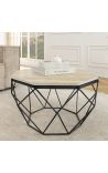 Tabella bassa Diamo top ottagonale di travertino e metallo nero