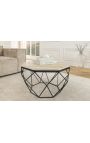 Tabla baja "Diamo" superior octogonal de travertina y metal negro