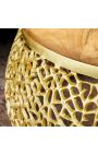 Mesa redonda "Cory" de aluminio dorado, superior en acacia 72 cm
