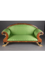 Duża sofa w stylu francuskiego empiru zielona satynowa tkanina i drewno wiązu