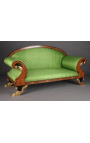 Canapé de style Empire tissu satiné vert et bois loupe d'orme