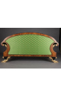 Sofá estilo império tecido acetinado verde e madeira burl de olmo