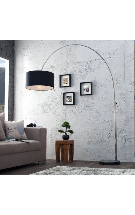 Lampada da terra da 170-200 cm base in marmo nero, argento metallico e tonalità nera