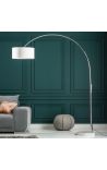 Lampe sur pied 170-200cm base en marbre blanc, métal argenté & abat-jour blanc