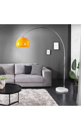 Lampada da terra 170-205cm base in marmo bianco, paralume in acrilico arancione