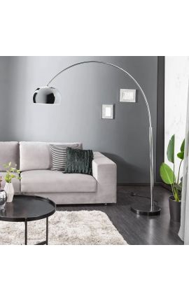 Lampada da terra 170-210cm base in marmo nero, paralume cromato