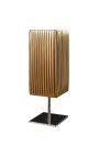Lampe à poser "Éclat Doré" avec abat-jour en tissu doré, structure métal chromé