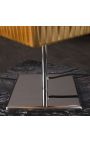 Lâmpada de mesa "Estrela de Ouro" com sombra de tecido dourado, estrutura de metal cromado