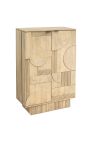 VALLA Barschrank aus gebleichtem Mangobaumholz mit 3d geometrischem Muster