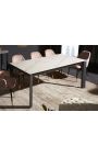 Tavolino "CARBONE" acciaio grigio e marmo ceramico superiore bianco 180-240