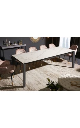 Esstisch "KARTE" grauer stahl und top keramik marmor weiß 180-240