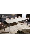Mesa de comida CARRY acero gris y cerámica superior mármol blanco 180-240