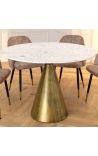 Round table SHAVIA with brass color base and top white marble