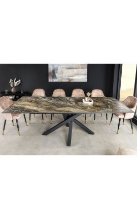 Tavolo da pranzo "TEMAX" acciaio nero, piano ceramica marmo tortora 180-220-260cm