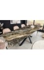 Mesa de jantar "TERCEIRO" aço preto, top cerâmica taupe mármore 180-220-260cm