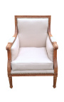 Grande bergère Sillón Louis XVI Tela de color de lino beige de estilo y madera cruda - 7