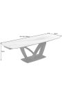 Spisebord "LESARCS" sort stål, top keramisk marmor hvid 180-220-260 cm
