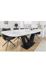 Spisebord "LESARCS" sort stål, top keramisk marmor hvid 180-220-260 cm