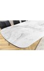 Spisebord "LESARCS" sort stål, top keramisk marmor hvid 180-220-260 cm