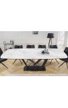 Dining table LESARCS black steel, top ceramic marble white 180-220-260cm