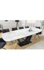 Spisebord "LESARCS" sort stål, top keramisk marmor hvid 180-220-260 cm