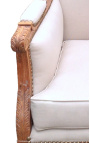 Didelis bergere fotelis Louis XVI stiliaus smėlio spalvos lininis audinys ir žaliava mediena