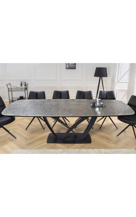Ēdamgalds "LESARCS" melns, top keramikas marmora pelēks