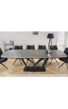 Eettafel LESARKEN zwart, bovenkant keramisch marmeren grijs
