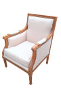 Big bergere armchair Louis XVI style beige linen fabric and raw wood