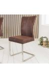 Ensemble de 2 chaises de repas SOAN tissu suédé chocolat et acier inoxydable