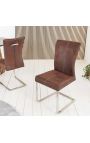 Ensemble de 2 chaises de repas "SOAN" tissu suédé chocolat et acier inoxydable