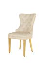Set de 2 chaises baroque moderne, dossier à losanges, beige et acier doré